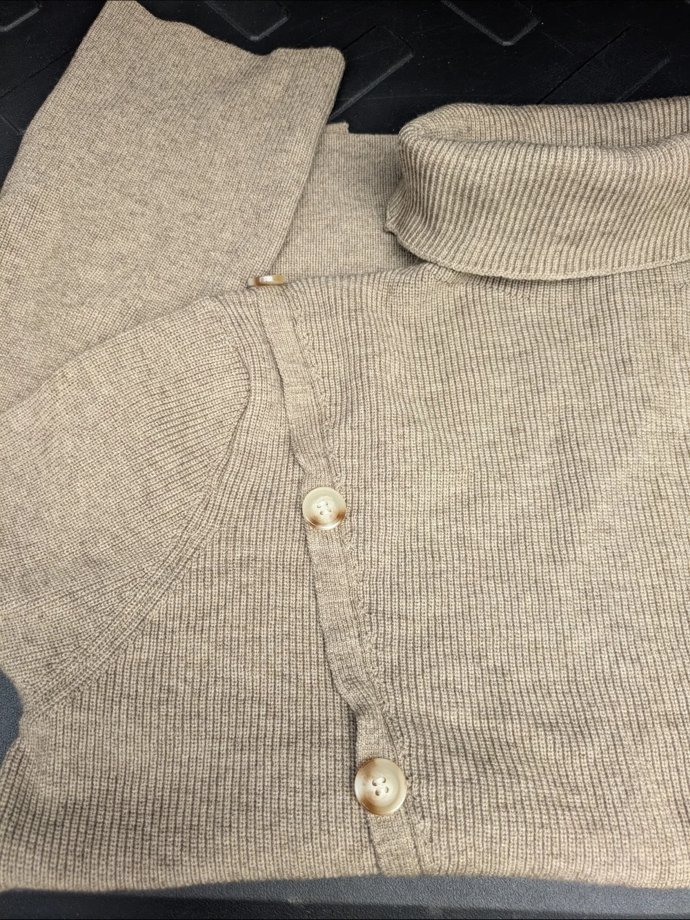 ALO Yoga Asymmetrical Taupe Ribbed Turtleneck Sweater Side Button